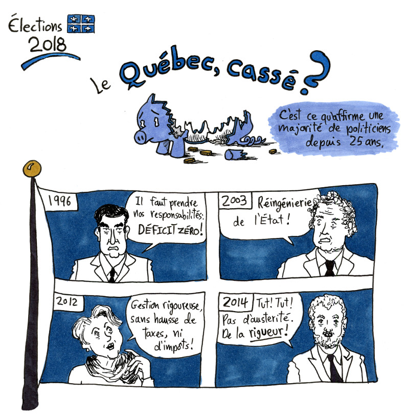 Bande dessinée sur les finances publiques et les élections québécoises de 2018 - page 1