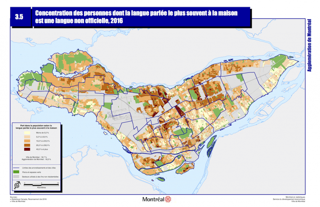 Carte de la concentration des allophones à Montréal (2016)