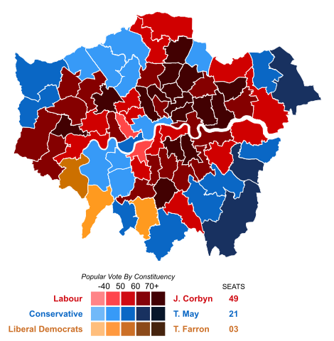 Carte des résultats électoraux de 2017 à Londres