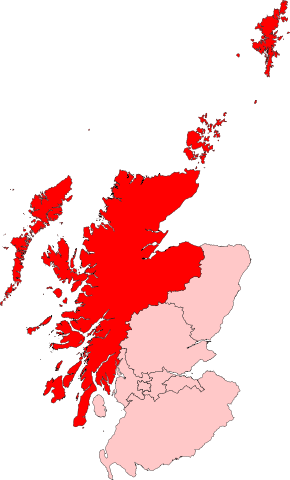 Carte de la région électorale Highlands and Islands pour le Parlement écossais