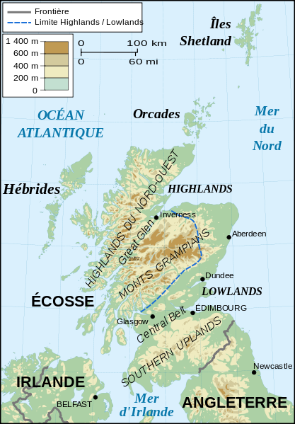 Carte topographique de l'Écosse