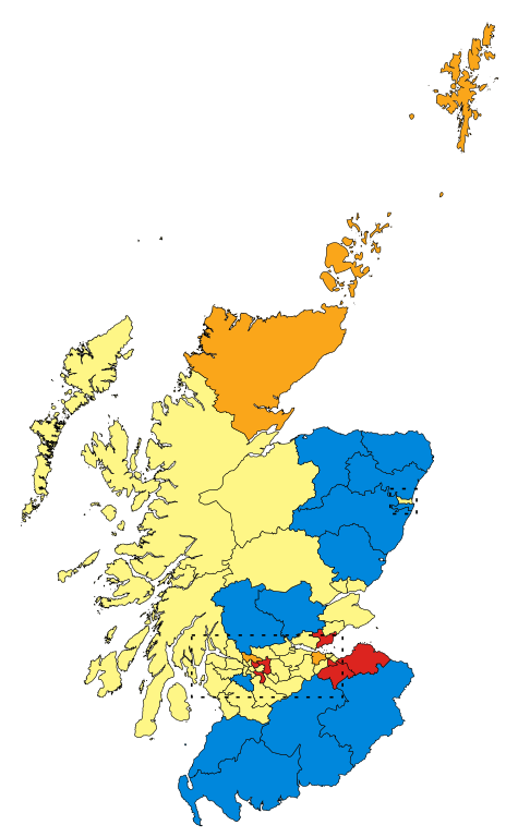 Carte des résultats électoraux de l'élection générale britannique de 2017 en Écosse
